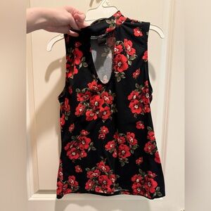Black summer top with red flowers